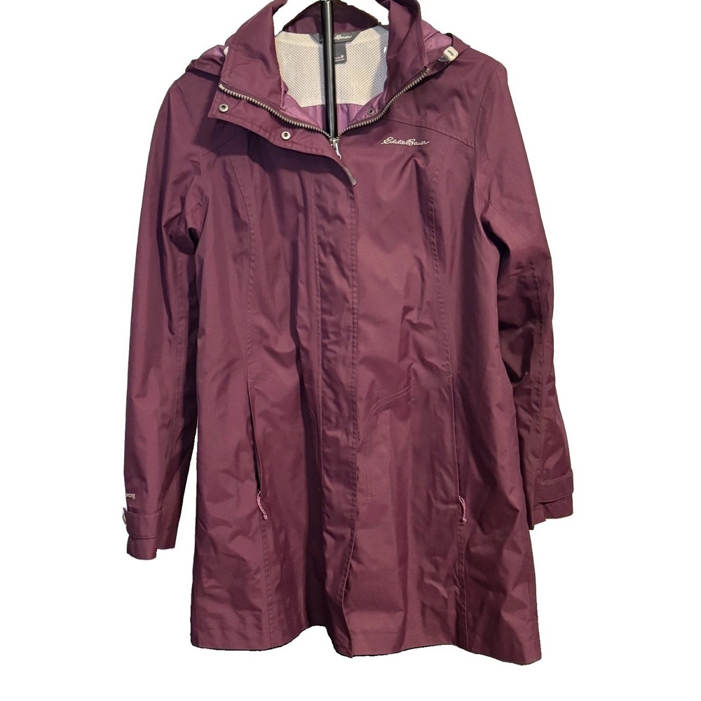 Eddie Bauer Women's Weather Ridge Hooded Raincoat Medium Plum Nylon